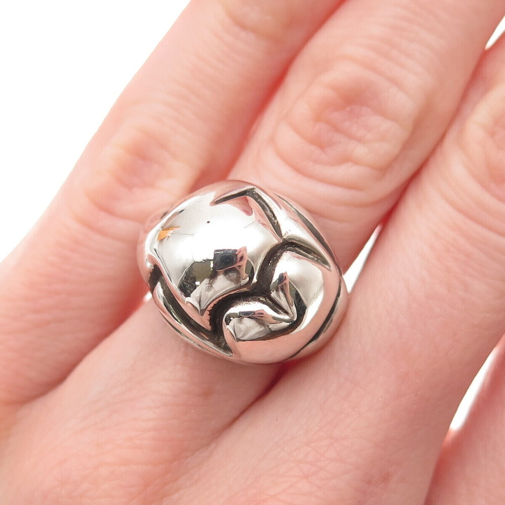 925 Sterling Silver Vintage Pregnant Woman Oxidized Dome Ring Size 4.5